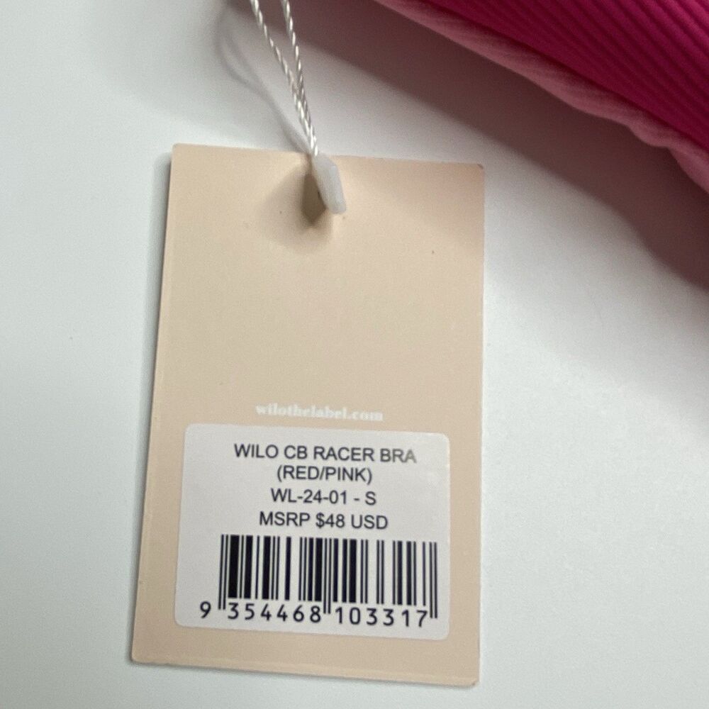 WILO Pink Ribbed Knit Color Block Racerback Keyhole Sports Bra Size Small - Picture 10 of 10